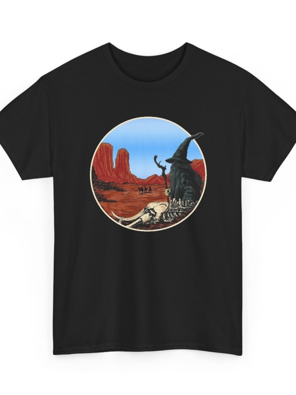 Black Graphic Wizard Desert T‑Shirt